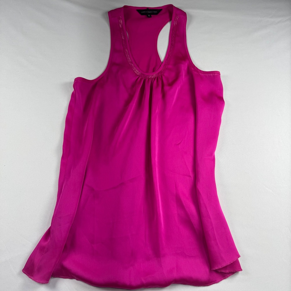 Express Design Studio Pink Beaded Racerback‎ Tank Top Fuchsia Satin XS